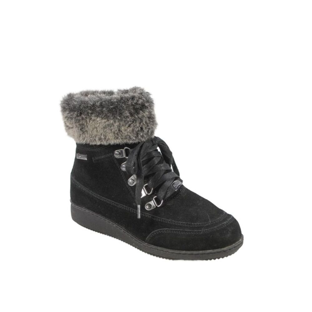 Khombu Womens Side Zip Faux Fur Trim Suede Boots Black Gray Size 6.5